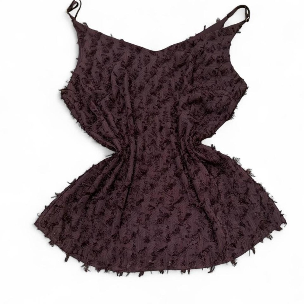 Dark Feminine Boho Whimsigoth Brown Textured Spaghetti Strap Tank Size Small